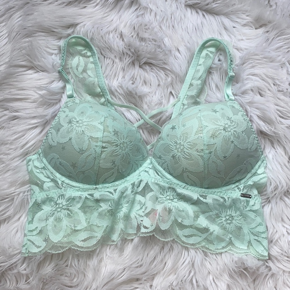 • VS PINK • Silver Stars Strappy Lace Push-up Bra